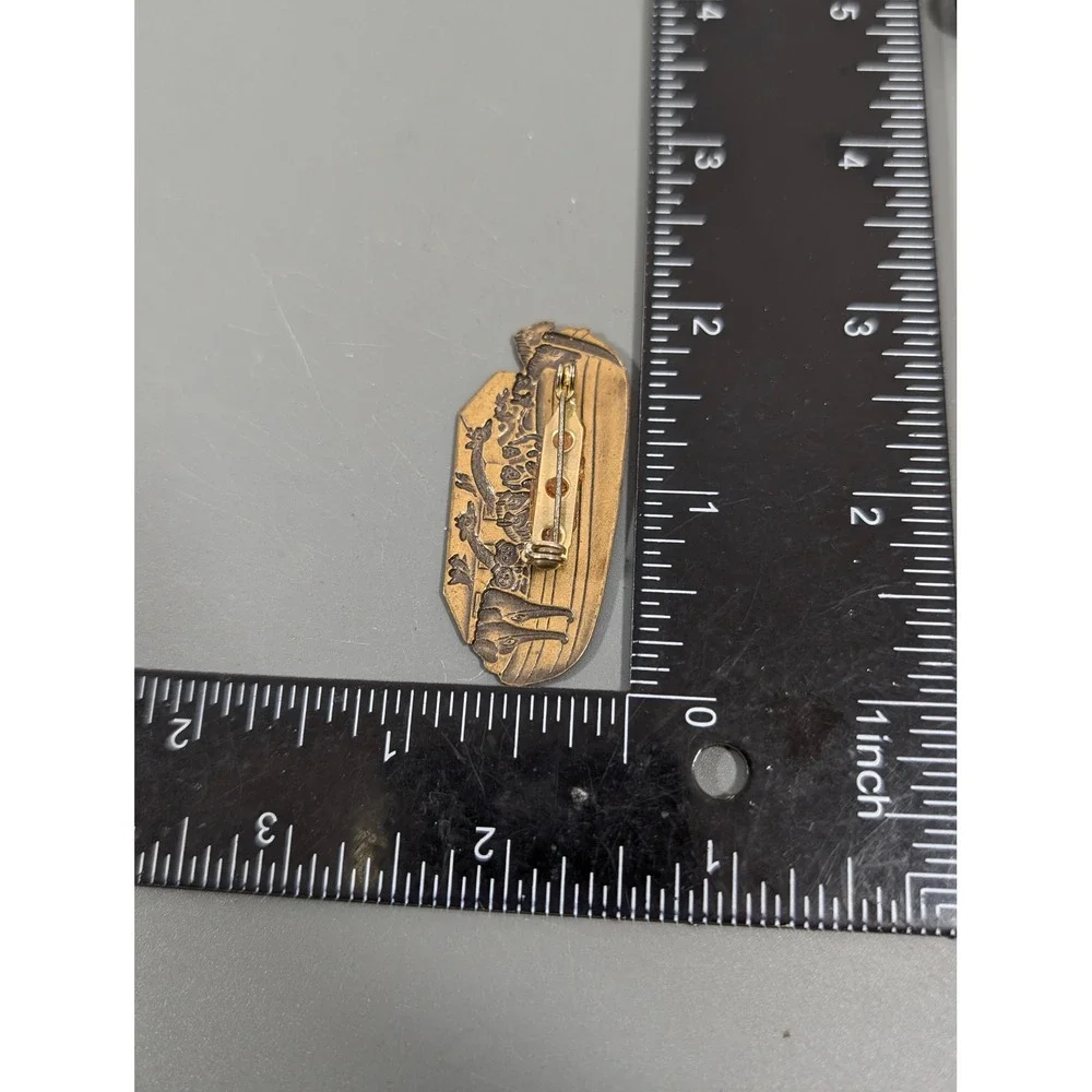 Vintage Noahs Ark‎ Brass Relief Scenic Brooch Pin